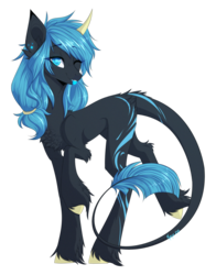 Size: 1275x1629 | Tagged: safe, artist:monogy, oc, oc only, oc:midnight whisper, pony, unicorn, colored horn, female, horn, leonine tail, mare, raised hoof, raised leg, simple background, smiling, solo, tongue out, transparent background