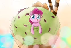 Size: 2000x1350 | Tagged: safe, artist:j24262756, pinkie pie, earth pony, pony, g4, atg 2018, female, food, ice cream, looking at you, mare, newbie artist training grounds, solo, tongue out