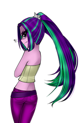 Size: 1200x1773 | Tagged: safe, artist:nekojackun, aria blaze, equestria girls, g4, my little pony equestria girls: rainbow rocks, angry, ass, butt, clothes, female, looking back, midriff, pants, simple background, solo, unamused, white background