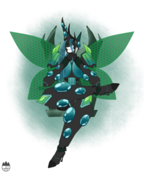 Size: 1500x1800 | Tagged: safe, artist:sanyo2100, queen chrysalis, cyborg, robot, robot changeling, anthro, g4, bugbot, cyberpunk, female, queen chrysabot, roboticization, simple background, solo, technology, transparent background