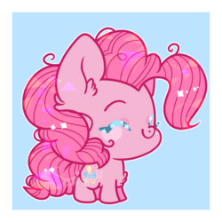 Size: 600x600 | Tagged: safe, artist:snow angel, pinkie pie, earth pony, pony, g4, chest fluff, chibi, cute, diapinkes, ear fluff, eyes closed, female, mare, pixiv, solo
