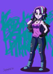Size: 1434x1998 | Tagged: safe, artist:jeglegator, starlight glimmer, equestria girls, g4, alternative cutie mark placement, beanie, clothes, collar, edgelight glimmer, equal cutie mark, female, hat, jacket, leather jacket, piercing, solo, tank top, teenage glimmer, teenager