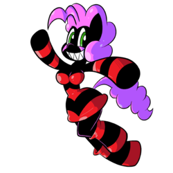 Size: 576x576 | Tagged: safe, artist:pembroke, oc, oc only, oc:pinkie tai, anthro, anthro oc, clothes, dress, looking at you, rubber, sharp teeth, simple background, smiling, socks, solo, teeth, transparent background