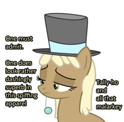 Size: 1280x1262 | Tagged: safe, artist:sintakhra, mjölna, earth pony, pony, ask sandy pony, g4, background pony, female, hat, mare, monocle, monocle and top hat, simple background, solo, top hat, white background