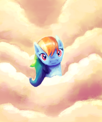 Size: 420x500 | Tagged: safe, artist:musicalcombusken, rainbow dash, pegasus, pony, g4, cloud, female, looking at you, mare, solo