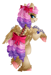 Size: 1024x1495 | Tagged: safe, artist:sk-ree, oc, oc only, oc:velvet ropes, pegasus, pony, bow, corset piercing, female, hair bow, mare, piercing, rearing, simple background, solo, tail bow, transparent background, unshorn fetlocks