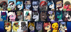 Size: 1404x630 | Tagged: safe, artist:mrscroup, big macintosh, jet set, oc, oc:bipen, oc:cynosura, oc:voss corsair, bat pony, equestria at war mod, g4, bat pony oc, bust, clothes, cute, general, hat, hearts of iron 4, one of these things is not like the others, portrait