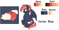 Size: 1491x777 | Tagged: safe, artist:ipandacakes, oc, oc only, oc:carter blue, pegasus, pony, magical gay spawn, male, offspring, parent:big macintosh, parent:soarin', parents:soarmac, reference sheet, simple background, sitting, solo, stallion, transparent background