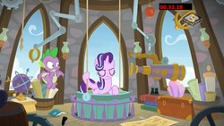 Size: 1920x1080 | Tagged: safe, screencap, spike, starlight glimmer, dragon, a matter of principals, g4, boomerang (tv channel), winged spike, wings