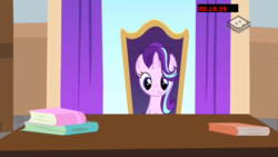 Size: 1920x1080 | Tagged: safe, screencap, starlight glimmer, pony, a matter of principals, g4, book, boomerang (tv channel), desk, female, solo