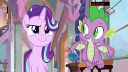 Size: 1920x1080 | Tagged: safe, screencap, spike, starlight glimmer, dragon, a matter of principals, g4, boomerang (tv channel), winged spike, wings