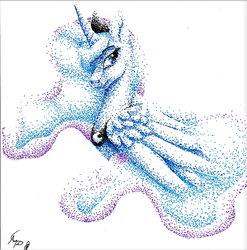 Size: 629x637 | Tagged: safe, artist:nutmeg04, princess luna, alicorn, pony, g4, beautiful, female, mare, signature, solo, stippling, traditional art