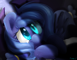 Size: 2304x1800 | Tagged: safe, artist:fluorbaryt, nightmare moon, princess luna, alicorn, pony, g4, duality, female, mare, scared, solo, teary eyes