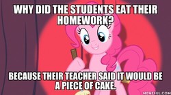 Size: 600x337 | Tagged: safe, edit, edited screencap, screencap, pinkie pie, earth pony, pony, baby cakes, g4, female, image macro, joke, meme, memeful.com, solo