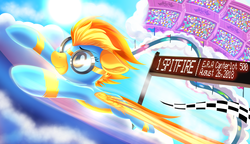 Size: 4000x2300 | Tagged: safe, artist:ask-colorsound, spitfire, pegasus, pony, g4, clothes, flying, goggles, race, racing, solo focus, speed trail, uniform, wonderbolts, wonderbolts uniform