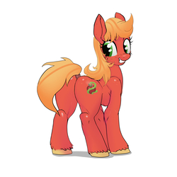 Size: 3000x3000 | Tagged: source needed, useless source url, safe, artist:purevil, edit, oc, oc only, oc:scarlet spur, pony, butt, commission, female, high res, looking back, offspring, plot, product of incest, sfw edit, solo