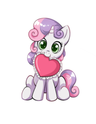 Size: 612x792 | Tagged: safe, artist:autumn rush, sweetie belle, pony, unicorn, g4, cute, diasweetes, female, filly, heart, mouth hold, simple background, smiling, solo, transparent background