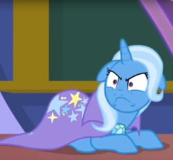 Size: 950x877 | Tagged: safe, screencap, trixie, pony, unicorn, a matter of principals, g4, angry, annoyed, behaving like a cat, cape, clothes, cropped, cute, diatrixes, ears back, female, madorable, solo, trixie is not amused, trixie's cape, unamused