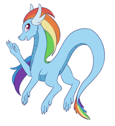 Size: 1678x1838 | Tagged: safe, artist:dusthiel, rainbow dash, dragon, g4, atg 2018, dragonified, female, looking at you, newbie artist training grounds, rainbow dragon, simple background, smiling, solo, species swap, transparent background