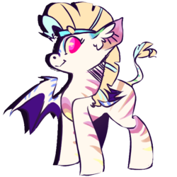 Size: 600x600 | Tagged: safe, artist:queenofvipers, oc, oc only, oc:aerobic chromatic, bat pony, bat pony zebra, hybrid, zebra, zony, female, headband, mare, simple background, solo, transparent background, zebra oc