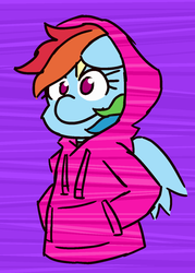 Size: 1000x1400 | Tagged: safe, artist:threetwotwo32232, rainbow dash, anthro, g4, 30 minute art challenge, clothes, female, hoodie, solo