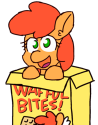 Size: 900x1150 | Tagged: safe, artist:threetwotwo32232, oc, oc only, oc:wafflecakes, earth pony, pony, box, female, looking at you, mare, simple background, solo, text, transparent background