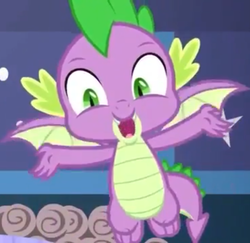 Size: 740x720 | Tagged: safe, screencap, spike, dragon, a matter of principals, g4, claws, cropped, cute, flying, male, offscreen character, spikabetes, winged spike, wings