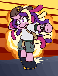 Size: 1300x1700 | Tagged: safe, artist:threetwotwo32232, princess cadance, alicorn, pony, semi-anthro, two best sisters play, g4, atg 2018, clothes, dreadlocks, explosion, female, grinding, mare, newbie artist training grounds, parody, skateboard, solo, two best friends play, wooldance, woolie (tbfp)