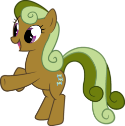 Size: 890x897 | Tagged: safe, artist:icicle-niceicle-1517, artist:silentmatten, edit, cinnabon (g4), earth pony, pony, g4, background pony, female, happy, mare, open mouth, rearing, recolor, simple background, solo, transparent background, underhoof