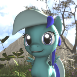 Size: 1024x1024 | Tagged: safe, artist:christian69229, oc, oc only, oc:minty gamer, pegasus, pony, 3d, bust, female, filly, looking at you, portrait, smiling, solo, source filmmaker