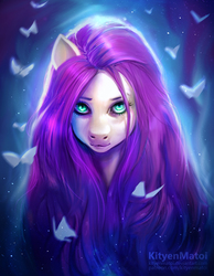 Size: 2553x3292 | Tagged: safe, artist:kityenmatoi, fluttershy, butterfly, anthro, g4, bust, female, high res, looking at you, mare, portrait, solo, stars