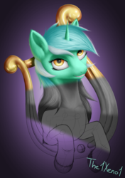 Size: 950x1350 | Tagged: safe, artist:the1xeno1, lyra heartstrings, pony, unicorn, g4, female, lyre, mare, partial color, solo