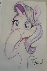 Size: 1362x2048 | Tagged: safe, artist:imalou, starlight glimmer, pony, unicorn, g4, boop, exploitable meme, female, glimmerposting, kelly sheridan, mare, meme, self-boop, traditional art