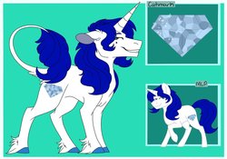 Size: 1024x715 | Tagged: safe, artist:colourstrike, oc, oc only, oc:alexandrite, classical unicorn, pony, unicorn, cloven hooves, colored hooves, floppy ears, green background, horn, leonine tail, male, offspring, parent:fancypants, parent:rarity, parents:raripants, simple background, solo, stallion, unshorn fetlocks