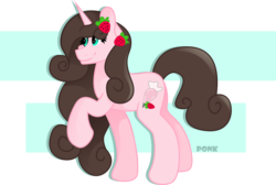 Size: 2889x1947 | Tagged: safe, artist:ponkus, oc, oc only, oc:strawberry, pony, unicorn, abstract background, cute, female, mare, solo, transparent background, vector