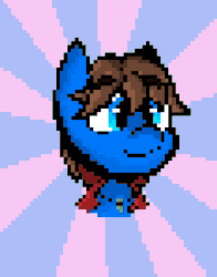 Size: 290x370 | Tagged: safe, artist:onelight, oc, oc only, oc:bizarre song, earth pony, pegasus, pony, animated, blinking, bust, cape, clothes, cute, jewelry, messy mane, necklace, pixel art, simple background, sunburst background