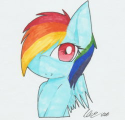 Size: 2000x1920 | Tagged: safe, artist:supera14ever, rainbow dash, pony, g4, bust, cute, female, portrait, smiling, solo, traditional art