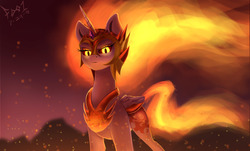 Size: 3204x1937 | Tagged: safe, artist:foughtdragon01, daybreaker, alicorn, pony, g4, armor, female, fire, helmet, mane of fire, mare, peytral, redraw, slender, solo, thin, wing armor, wings