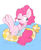 Size: 1266x1561 | Tagged: safe, artist:akainu_pony, pinkie pie, earth pony, pony, g4, clothes, female, inflatable, inflatable toy, inner tube, one eye closed, pool toy, solo, swimming pool, swimsuit, underhoof, water