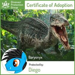 Size: 450x450 | Tagged: safe, artist:ds59, oc, oc:dragun shot, dinosaur, baryonyx, certificate, dinosaur protection group, jurassic world, jurassic world: fallen kingdom