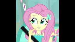 Size: 1280x720 | Tagged: safe, edit, edited screencap, screencap, fluttershy, driving miss shimmer, equestria girls, equestria girls series, g4, animated, cropped, cute, driving miss shimmer: fluttershy, female, fluttershy's car, geode of fauna, magical geodes, shyabetes, singing, solo, sound, webm