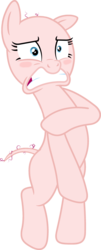 Size: 1294x3216 | Tagged: safe, artist:porygon2z, edit, edited edit, editor:slayerbvc, vector edit, pinkie pie, earth pony, pony, g4, make new friends but keep discord, bald, bipedal, blushing, covering, covering crotch, embarrassed, embarrassed nude exposure, female, furless, furless edit, mare, naked rarity, nude edit, nudity, shaved, shaved tail, simple background, solo, transparent background, vector