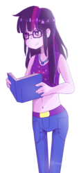 Size: 700x1500 | Tagged: safe, artist:maowo, sci-twi, twilight sparkle, equestria girls, g4, belly button, book, clothes, female, geode of telekinesis, glasses, midriff, simple background, transparent background