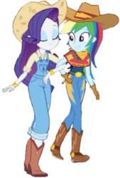 Size: 274x406 | Tagged: safe, edit, edited screencap, editor:ponyfan228, screencap, rainbow dash, rarity, equestria girls, equestria girls series, five to nine, g4, background removed, clothes, cowgirl, cowgirl outfit, duo, rarihick, simple background, transparent background