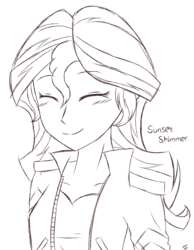 Size: 1175x1513 | Tagged: safe, artist:mlprocker123, sunset shimmer, equestria girls, g4, blushing, cute, eyes closed, female, happy, shimmerbetes, sketch, smiling, solo