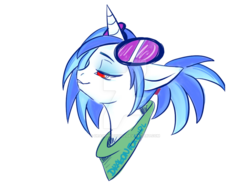 Size: 900x675 | Tagged: safe, artist:dragonfoxgirl, dj pon-3, vinyl scratch, pony, unicorn, g4, alternate hairstyle, bust, female, glasses, lidded eyes, simple background, solo, transparent background, watermark, wrong eye color