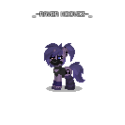 Size: 400x400 | Tagged: safe, oc, oc:raver hoovez, pony, pony town, cyberlox, female, fluffies, headphones, kandi, mask, piercing, purple, rave, raver, reference sheet, simple background, transparent background