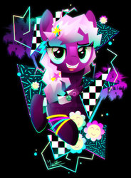 Size: 800x1087 | Tagged: safe, artist:ii-art, cheerilee, earth pony, pony, g4, 80s, 80s cheerilee, alternate hairstyle, braces, chromatic aberration, female, mare, open mouth, retrowave, solo, synthwave