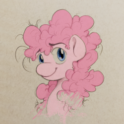 Size: 3024x3024 | Tagged: safe, artist:rigbyh00ves, pinkie pie, earth pony, pony, g4, bust, cute, female, high res, looking at you, mare, messy mane, portrait, smiling, solo, three quarter view, traditional art