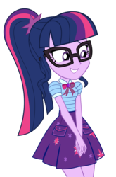 Size: 8009x12113 | Tagged: dead source, safe, artist:rarespirit611, sci-twi, twilight sparkle, equestria girls, g4, my little pony equestria girls: better together, pinkie pie: snack psychic, absurd resolution, bowtie, clothes, female, geode of telekinesis, giggling, glasses, grin, legs together, photo, ponytail, sci-twi skirt, simple background, skirt, smiling, solo, transparent background, vector